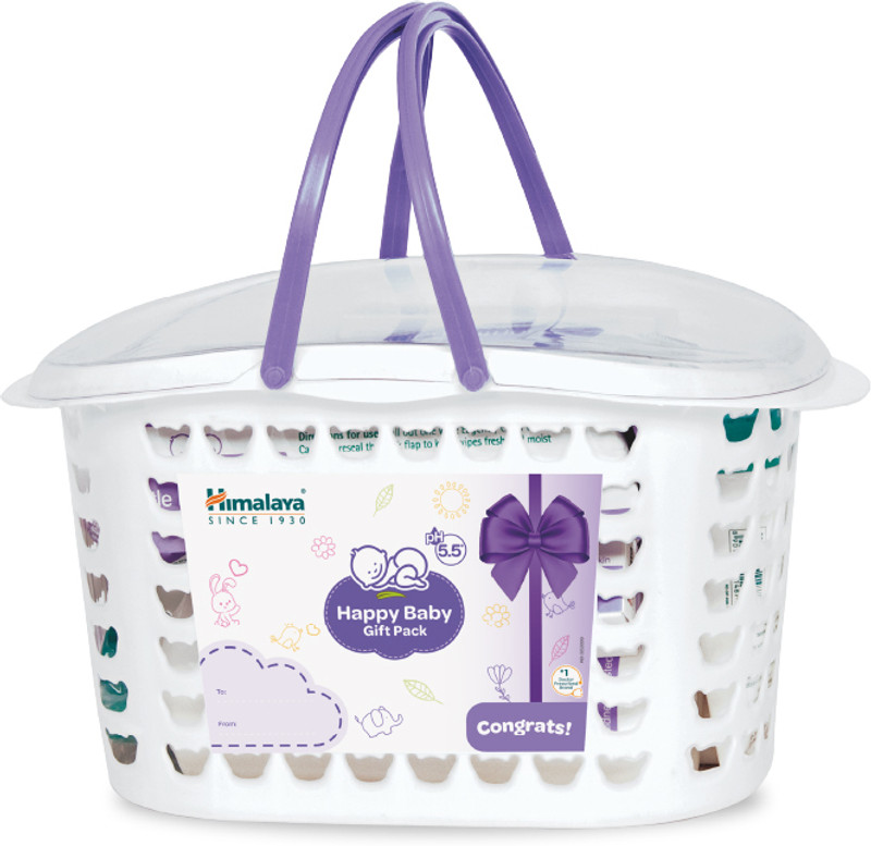 HIMALAYA HAPPY BABY GIFT BASKET (7 IN 1)(White)