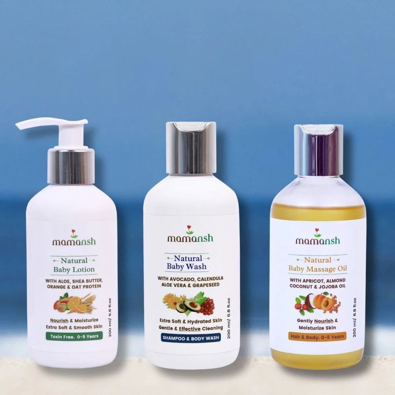 MAMANSH Baby Skincare Combo Bundle of Baby Massage Oil, Baby Wash and Baby Lotion(White)