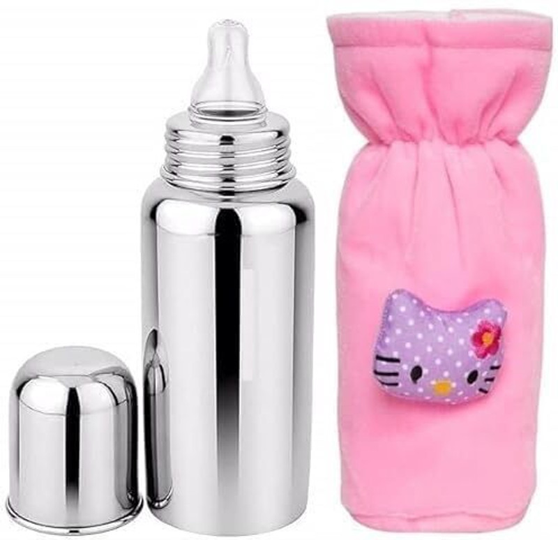 Nonababy Stainless Steel Baby Feeding Bottle Set Insulated Cover for Warm Milk Bottle(Pink, Silver)