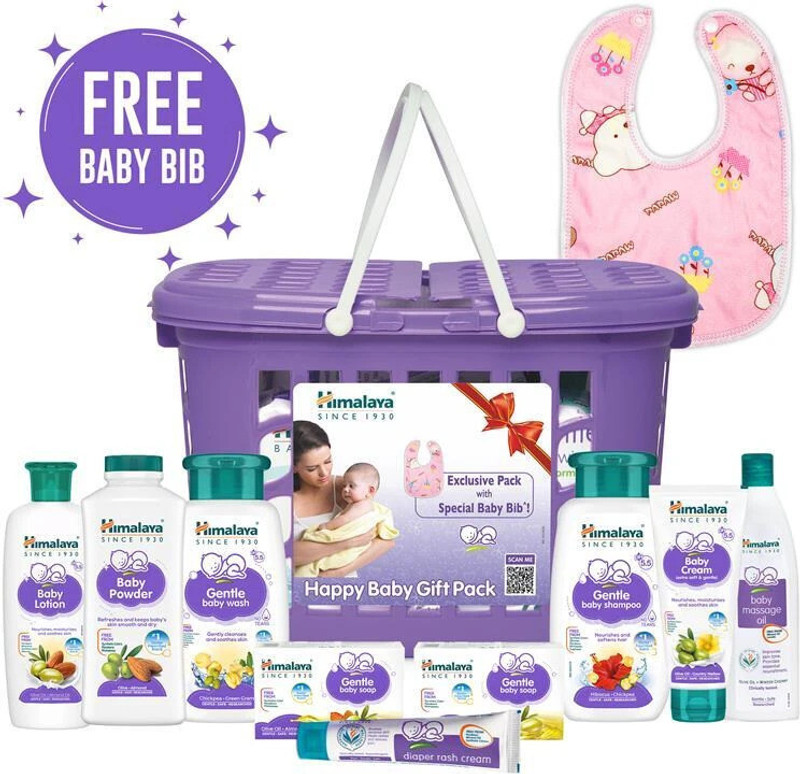 HIMALAYA Happy Baby Gift Pack with Baby Bib (9 in 1)(Purple)