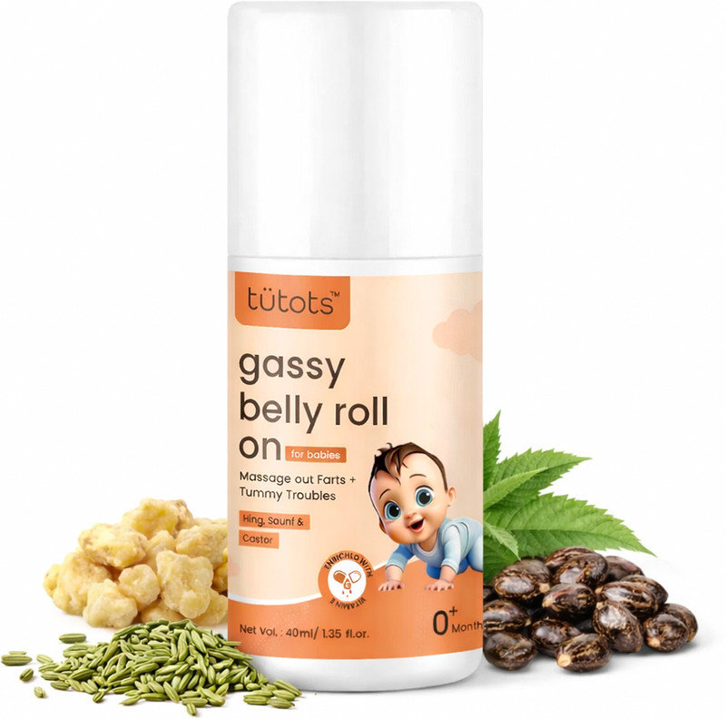 tutots Tummy Roll On for Colic Relief & Digestion with Hing, Saunf & Castor 40 ml(Orange)