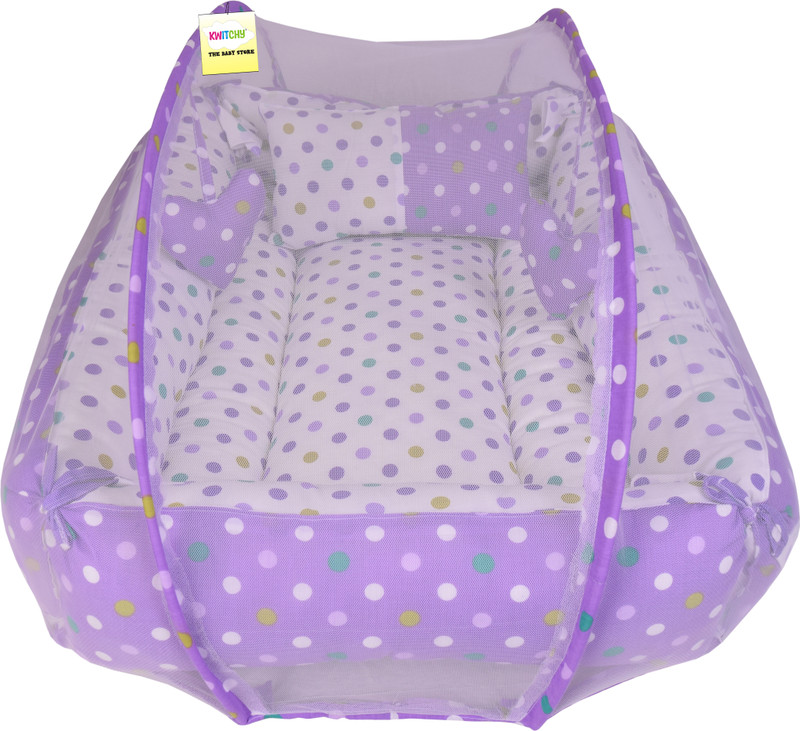 Kwitchy New Born Baby Bedding Set Reversible Mattress with Pillow & Mosquito Net Bed(Purple)