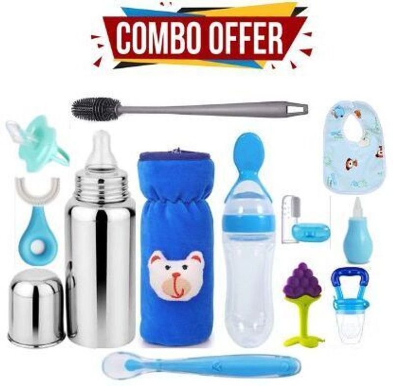 Y.GOYAL&CO. 12 in 1 Baby Feeding & Care Combo|Complete Bottle, Feeder, Spoon & Cleaning Kit(Multicolor)