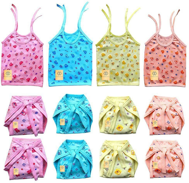 FabSquare Baby jhabla 4Pcs + Nappy 8Pcs, Hosiery Soft Cloth Material, 0-6 Months(Multicolor)