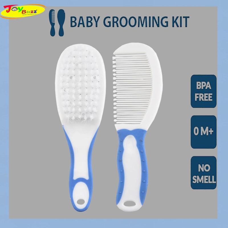 Joy Buzz Ergo Grip Hair Brush & Comb Grooming Set With Soft Bristles - Blue(Blue)