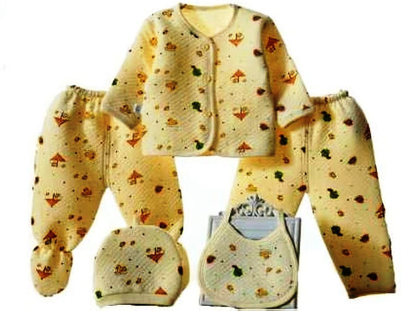Profecto Baby 5 Pieces Suit Upper, 2 Lowers, Bib, Cap(Yellow)