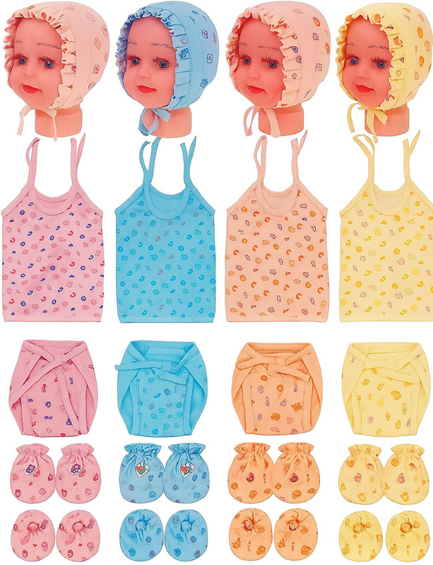 Bigbought Baby Clothes With Jabla,Nappy,Mitten-Booties and Cap,0 - 6 Months,Hosiery Fabric(Multicolor)