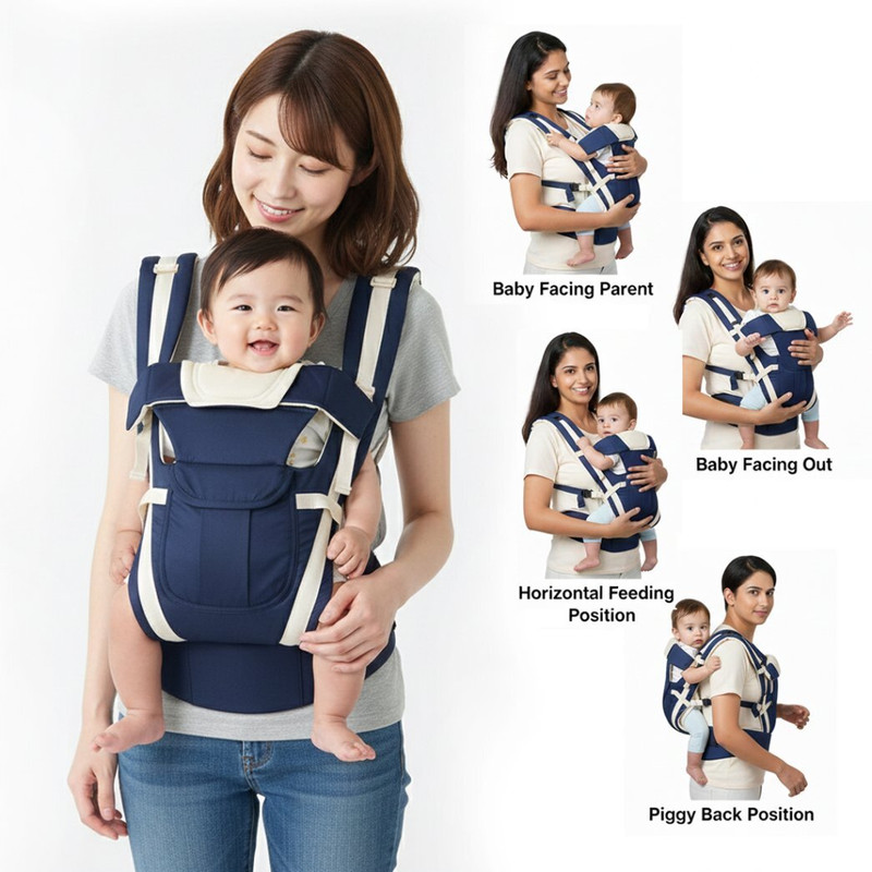 Lilnino 4-in-1 Adjustable Baby Carrier for 0–24 Months with Strong Safety Straps Baby Carrier(Blue, Front carry facing out)