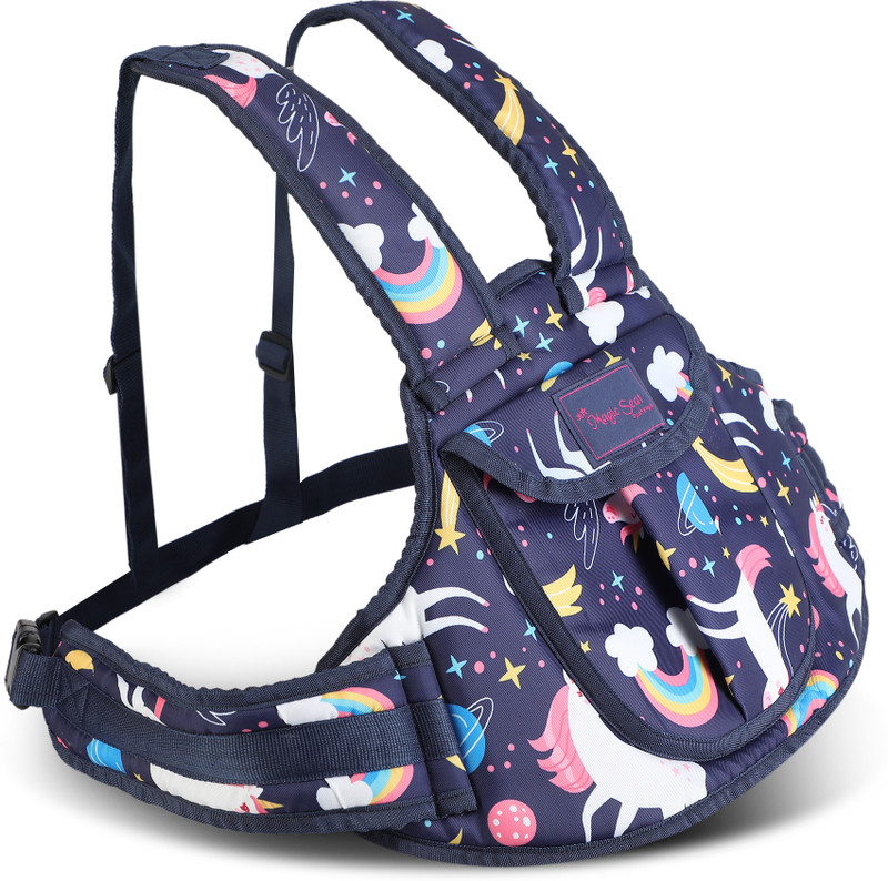 Magic Seat by Alfora Magic Seat- Two Wheeler/Bike Kids Safety Seat Belt (Purple Pocket-Unicorn) Baby Carrier(Purple Unicorn, Front carry facing out)