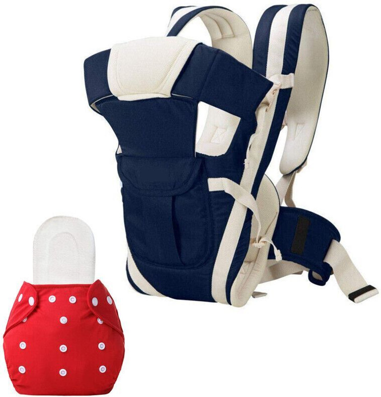 smilykid Reusable Cloth Diaper With White Insert Pad & 4-in-1 Positions Baby carrier Bag Baby Carrier(Blue, Red, Front Carry facing in)