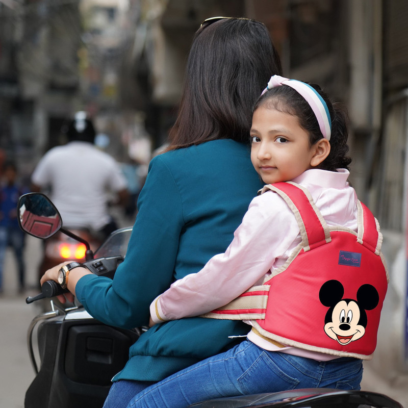 Magic Seat by Alfora Two Wheeler/Bike/Scooter Child/Kids Safety Seat Belt/Kids Carrier Protection When Travelling on Two Wheeler (Red- Mickey Mouse)) Baby Carrier(Red, Front carry facing out)