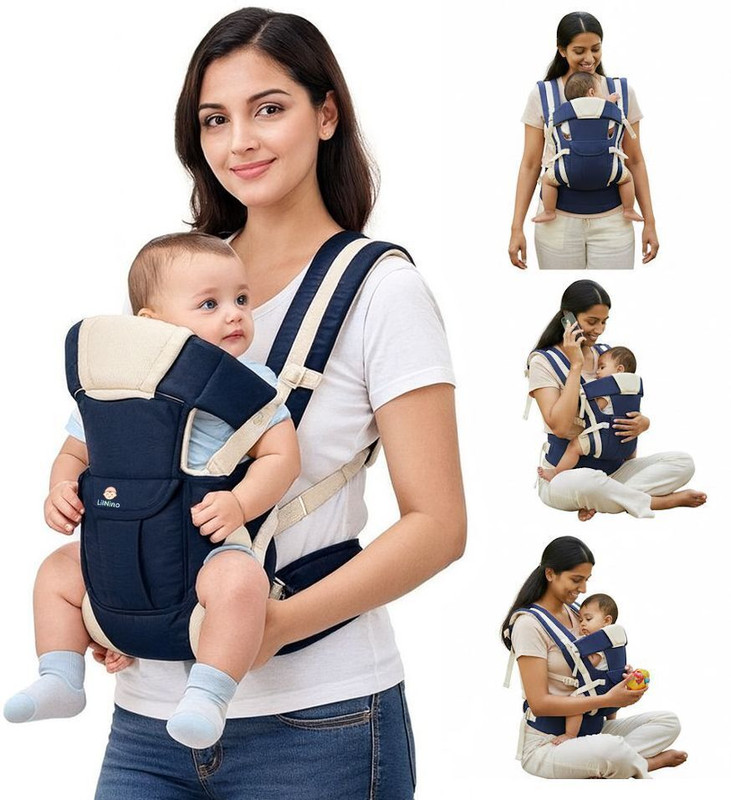 Lilnino 4-in-1 Baby Carrier Bag for 0 to 2 Years, for Boys & Girls Baby Carrier(Navy Blue, Front carry facing out)