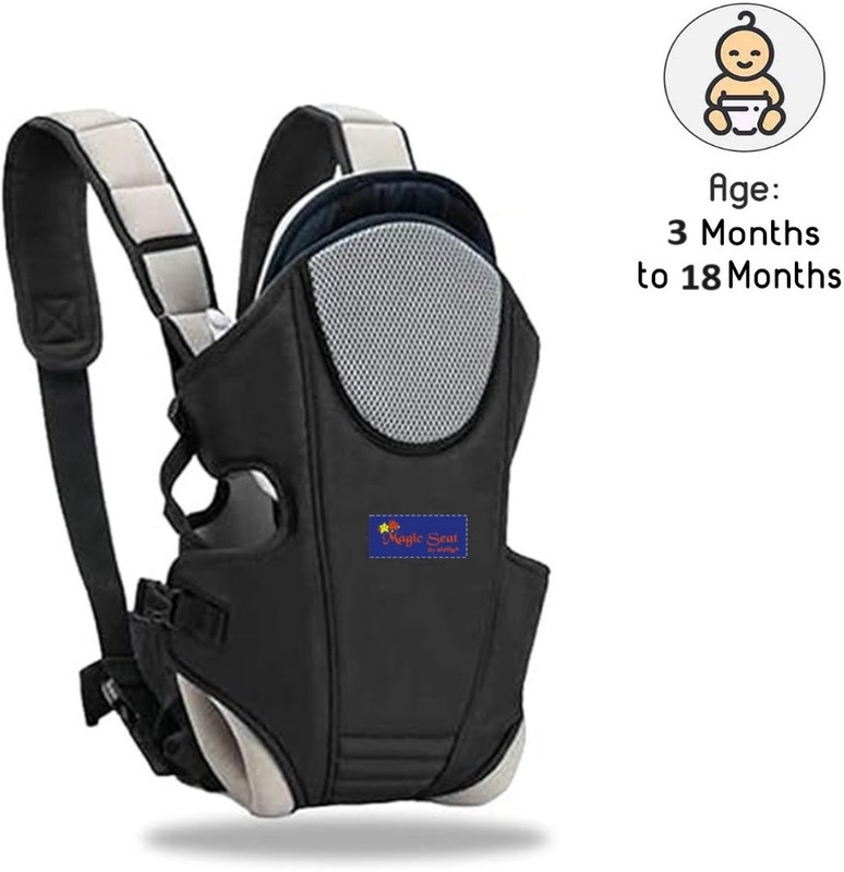 Magic Seat by Alfora Premium Ergonomic Carrier with strong Buckle & Strap, 3 in 1 (Black Cream) Baby Carrier(Black Cream, Front Carry facing in)