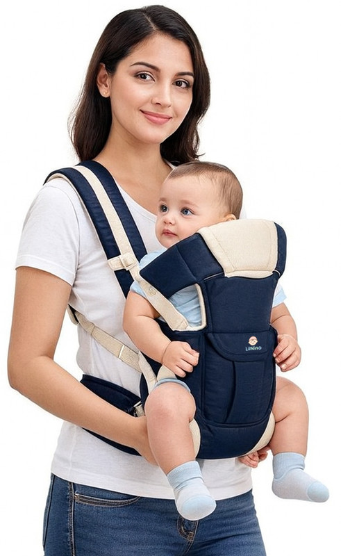 Lilnino Bag Baby Carrier 4 Carrying Options | Suitable for 0–2 Years Baby Carrier(Navy Blue, Front carry facing out)