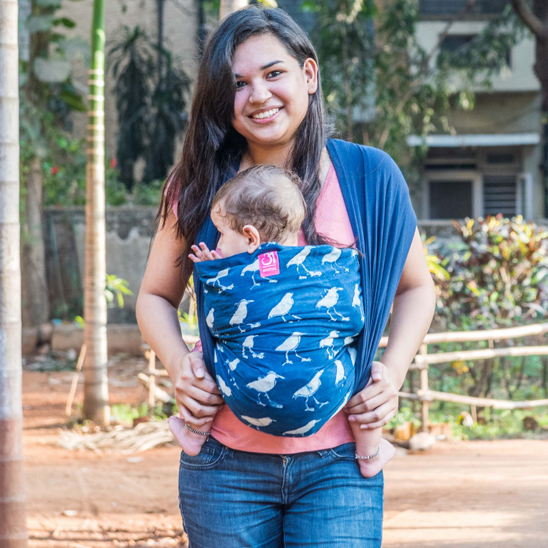 Anmol Indigo Bird Hybrid Wrap Baby Cuddler(Indigo, Front Carry facing in)