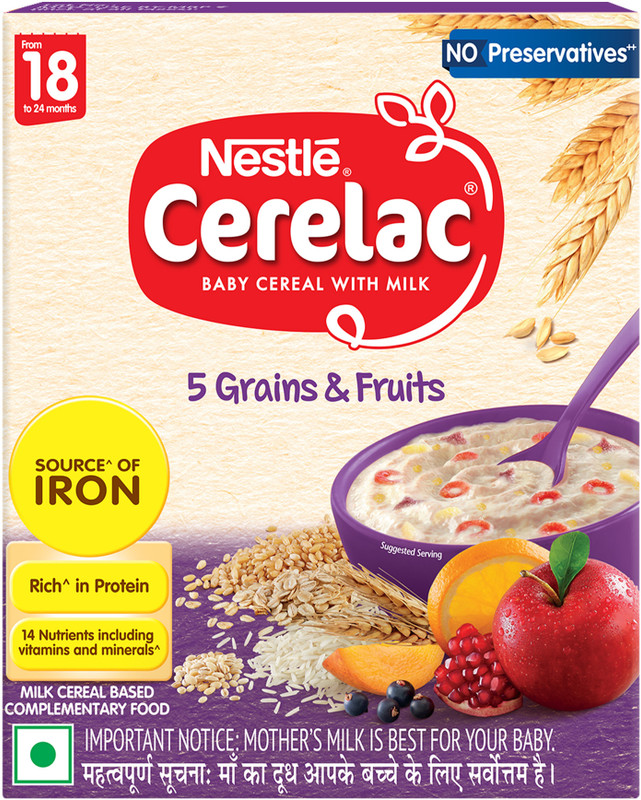 Nestle Cerelac 5 Grains & Fruits Baby Food Cereal with No Preservatives Cereal(300 g, 18+ Months)