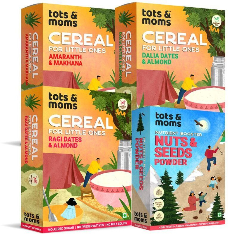TOTS AND MOMS Travel Foods Combo 2 | Organic & Wholesome Instant Mixes and Nuts & Seeds Powder- Pack of 4 Cereal(700 g, Pack of 4, 8+ Months)