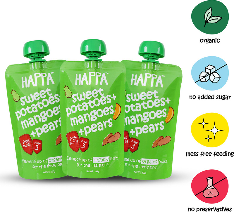 Happa Organic Sweet Potato Pear&Mangoes Fruit&Vegetable Puree Cereal(300 g, Pack of 3, 8+ Months)