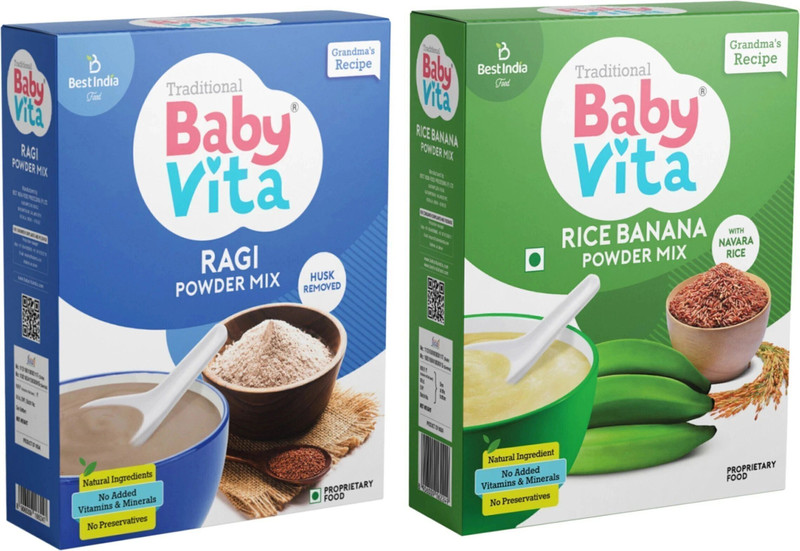 Babyvita Rice Banana & Ragi Powder Mix | No Preservatives, No Added Vitamins & Minerals Cereal(400 g, Pack of 2, 6+ Months)