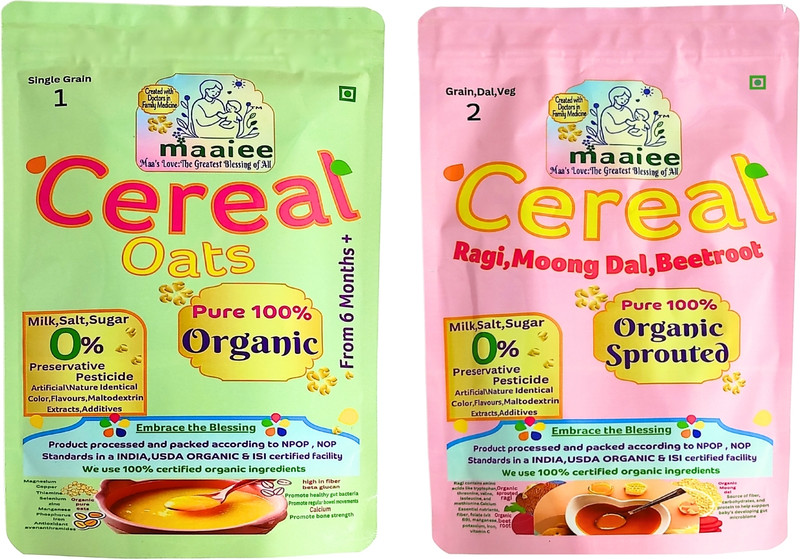 MAAIEE Organic Ragi Moong Beetroot Oats Cereal No Preservatives, Sugar, Salt, No Milk Cereal(200 g, Pack of 2, 6+ Months)