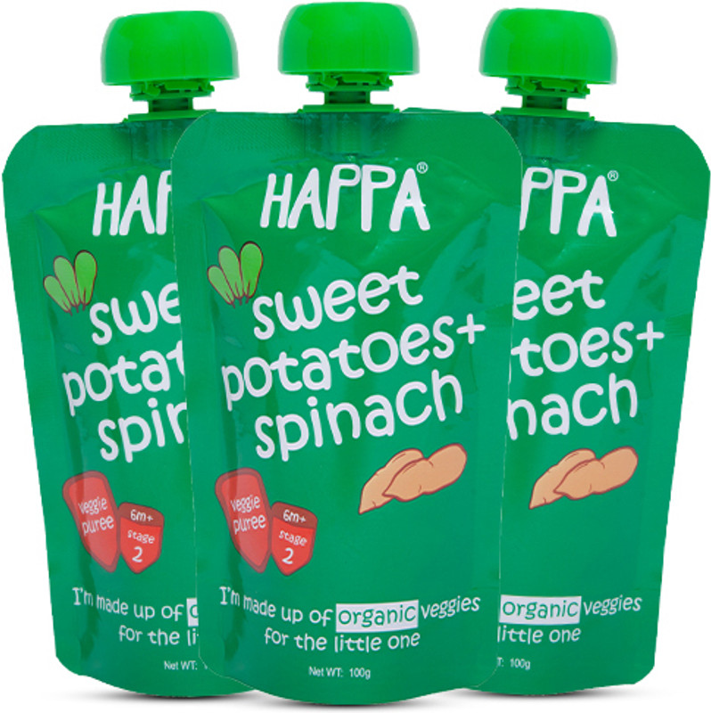 Happa Organic Sweet Potatoes And Spinach Veggie Puree Cereal(300 g, Pack of 3, 6+ Months)