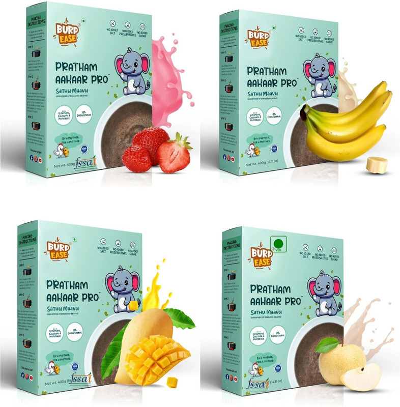 BURPEASE Pratham Aahaar Baby Food No Added Sugar (Mango,Strawberry,Apple,Banana) Cereal(100 g, 6+ Months)