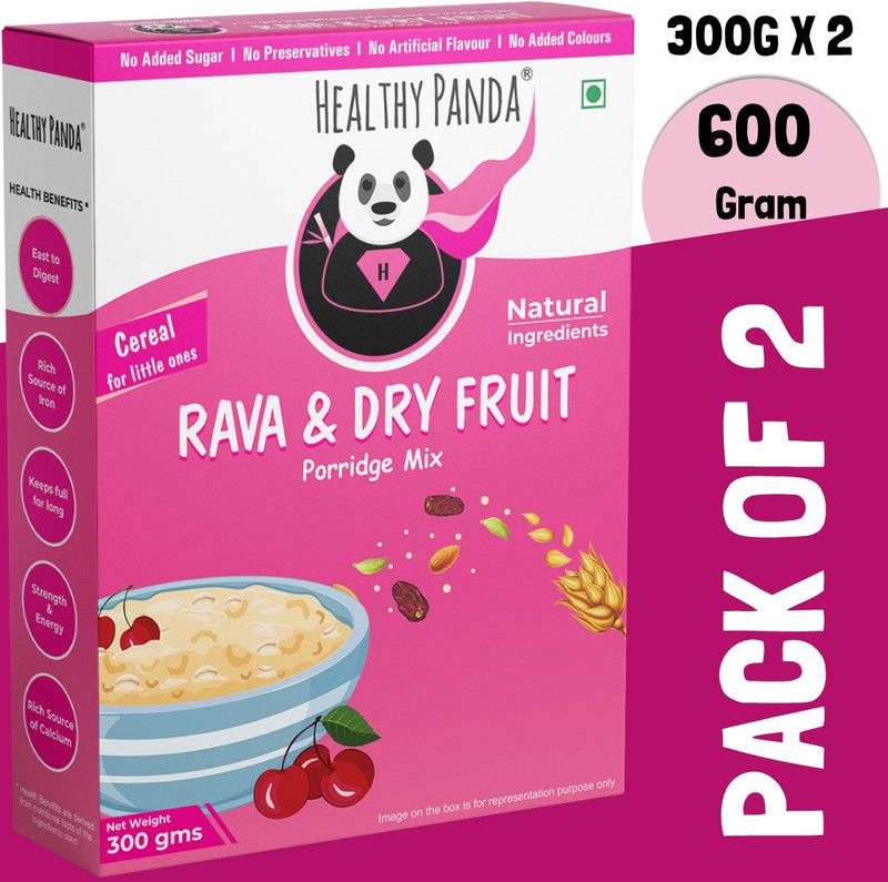HEALTHY PANDA Zero Sugar| 300GX2| Rava Dry fruit Powder| Baby Cereal| Dates Powder| Baby food| Cereal(600 g, Pack of 2, 6+ Months)