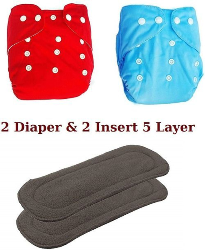 Nisant Reusable Cloth Diaper, Washable Adjustable Infants Nappy with Insert- Changing Station(Red, Yellow)