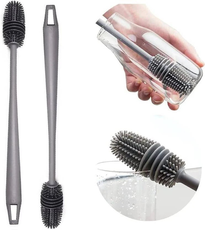 READCARTLAUNCH Silicone Bottle Cleaning Brush Long Handle/Baby Bottle Brush Changing Station(Grey)