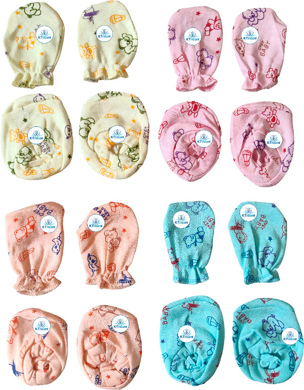 KTrident Baby Mittens & Booties Combo 4 Pair Each 0 to 6 Months Changing Station(Multicolor)