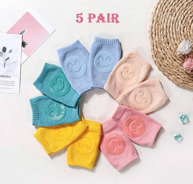 krenz Set Of 5 Pair Smiley Baby Knee Pads Baby Crawling Knee Pad (Knee Socks) Multicolor Baby Knee Pads(Smiley)
