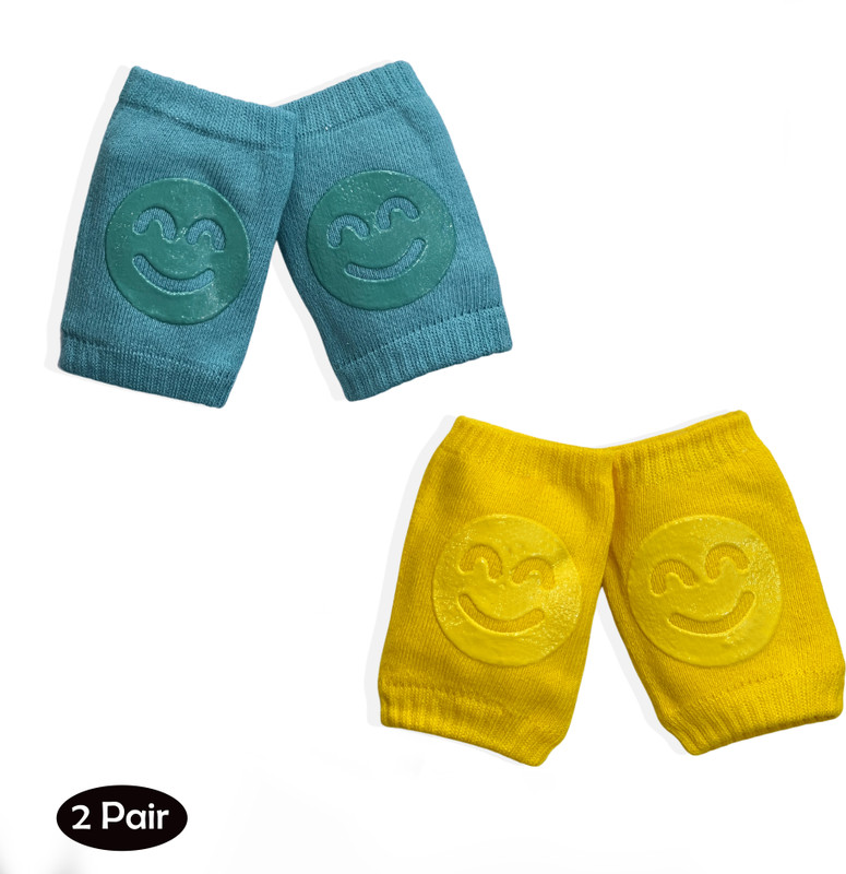 FEBVIBE Set of 2 Pairs Smiley Baby Knee Pads,Baby Safety Leg,Elbow Safety Protector Yellow Baby Knee Pads(Knee socks)