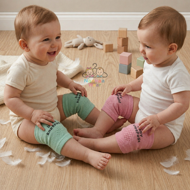 NANHAA WEAR Set of 2 Pair Baby Knee and Elbow Protector Pink, Mint Green Baby Knee Pads(Dotted Antislip)
