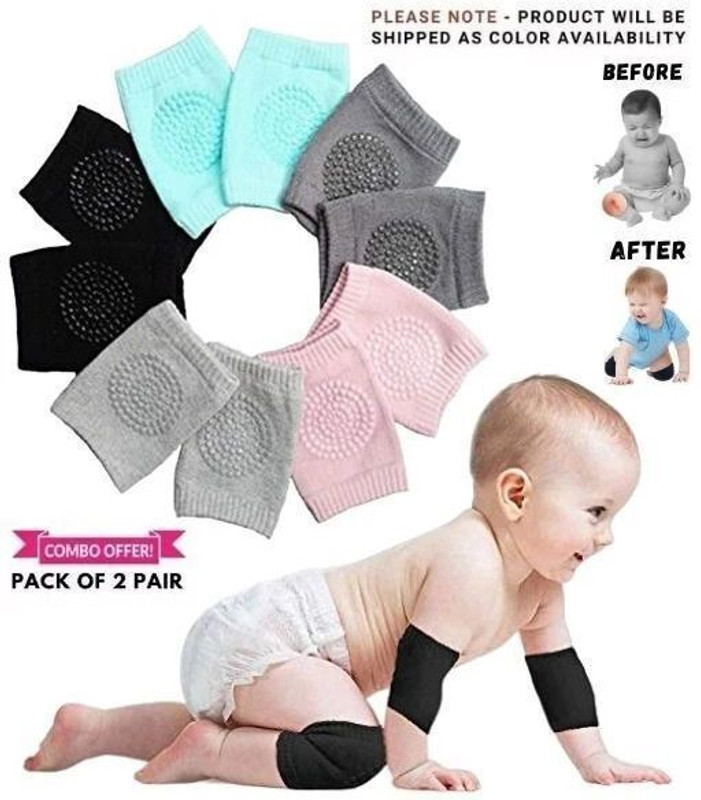 Kidzfan Kids Knee & Elbow Protector Pads Soft To Wear Anti Slip Crawl Baby Kneecap Multicolor Baby Knee Pads(Breathable Comfortable Knee Cap Pads For Unisex Babies Multicolor)