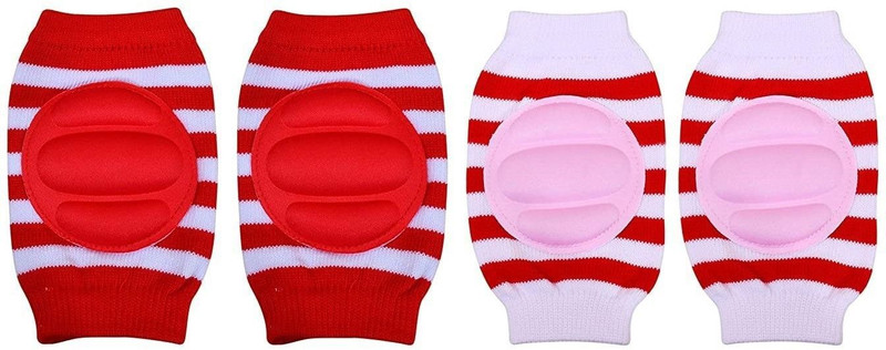 SBTs Baby Knee Pads for Crawling, Anti-Slip Padded (Pair of 2) Red, White Baby Knee Pads(Striped)