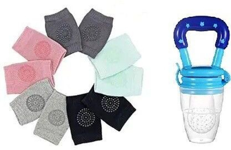 SBTs Combo baby knee pad and baby fruite feeder multicolor Multicolor Baby Knee Pads(PLAIN GLUE POINED, Rounded)