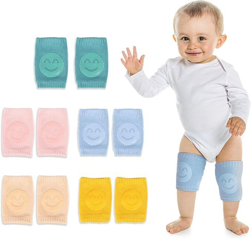 spincart 2 Pair of Anti-Slip Baby Knee Pads for Crawling Protection Cotton Stretchable Multicolor Baby Knee Pads(Smiley)