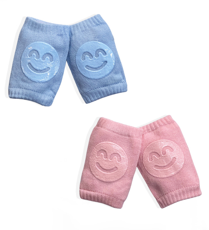 FEBVIBE Set of 2 Smiley Baby Knee Pads,Elbow Safety Protector, Baby Safety Leg Pink, Blue Baby Knee Pads(Knee socks)