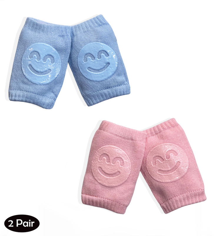 HOUSE OF COMMON Set of 2 Smiley Baby Knee Pads,Elbow Safety Protector, Multi Color Pink, Blue Baby Knee Pads(Knee socks)