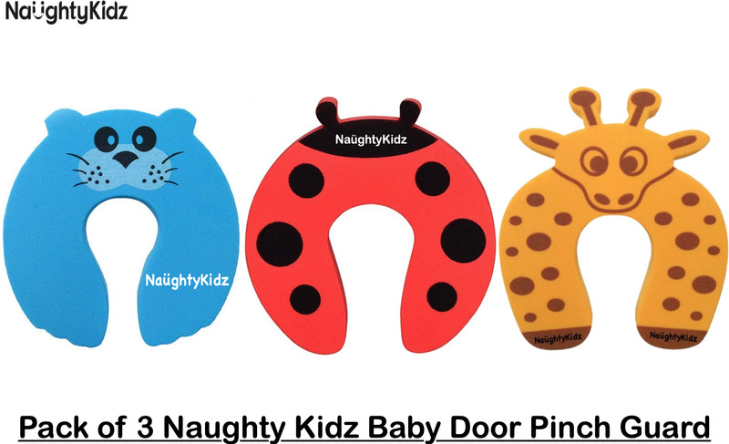 naughty kidz Combo of 3 Baby Finger Door Pinch Guard for Baby Safety -Door Stopper for Kids(Soft EVA foam- Red , Blue and Yellow, Fits all Kinds of Doors)