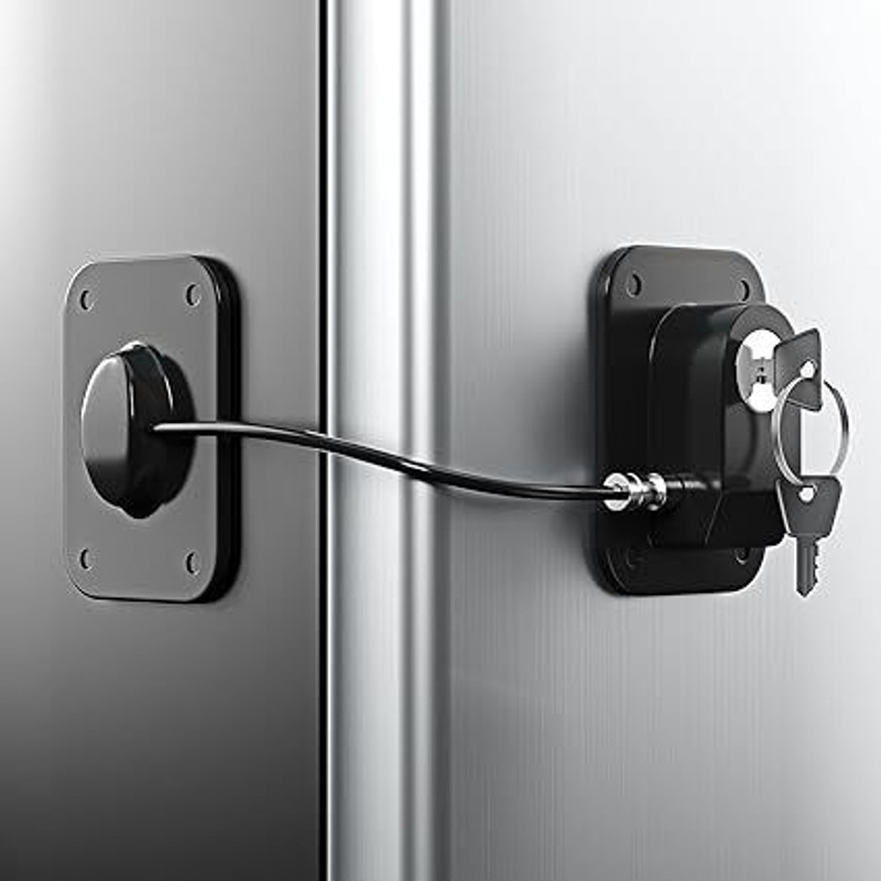 ECOBSY Refrigerator Door Lock with Key Fridge & Freezer Lock with Strong Steel Cable(Black)