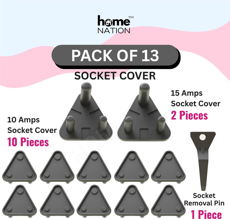 Home Nation Baby Safety & Baby Proofing Socket Guards | Electric Socket Covers (12 + 1 Pcs)(Black)