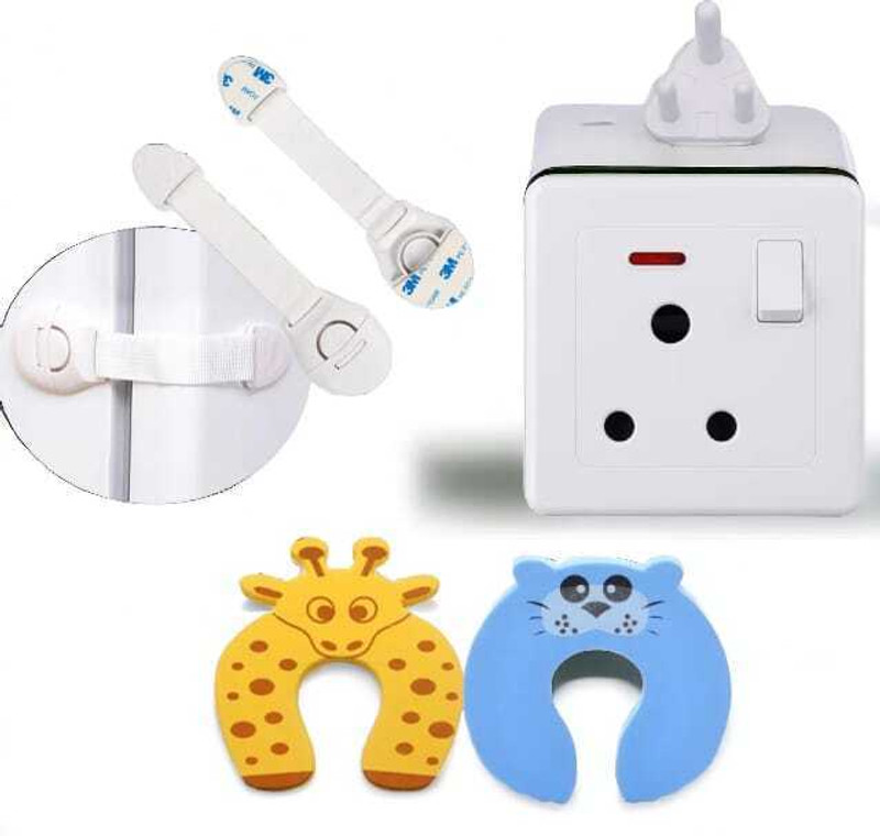 Mummasi 12 pc Baby safety kit-5 cabinet locks, 5 socket guards, 2 door guards(Multicolor)