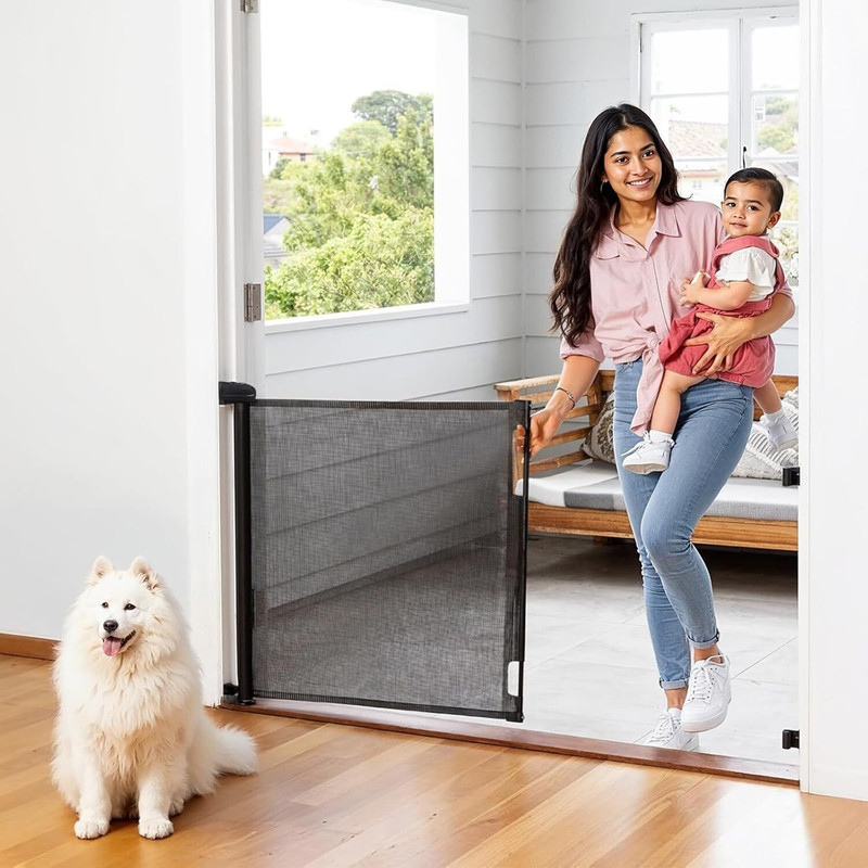 ANUVYA Retractable Dog & Baby Gate - Mesh Safety Gate for Babies(Black)