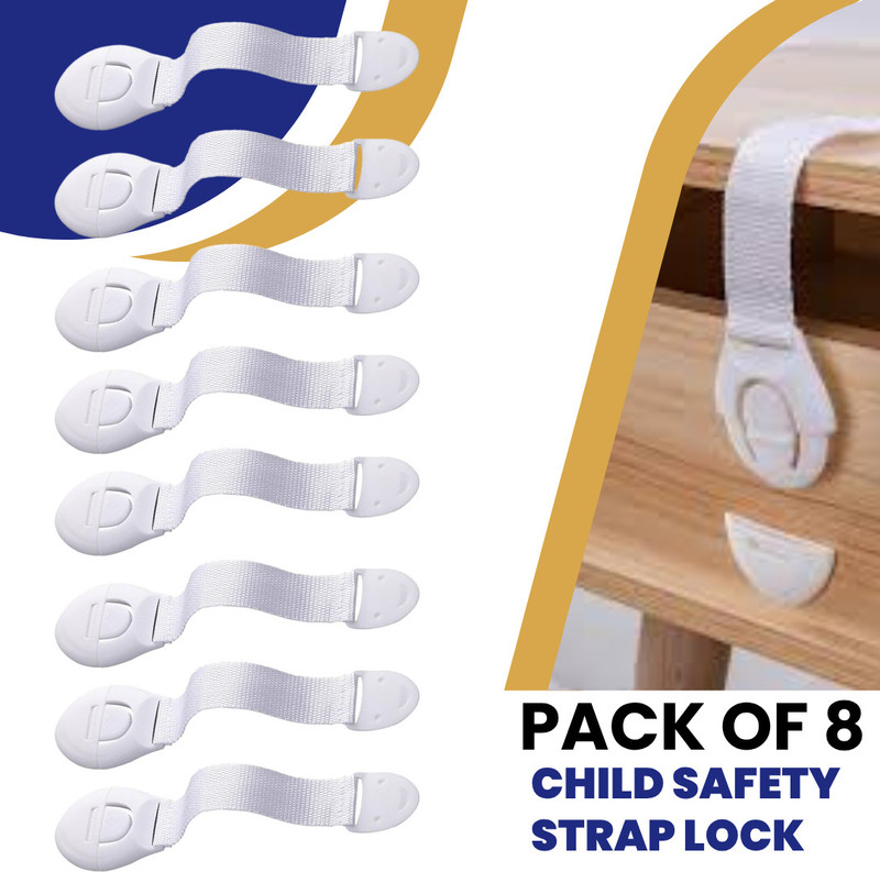 AMT Child Safety Strap Lock for Kitchen Cabinet Drawer Fridge 8 Pcs White(White)