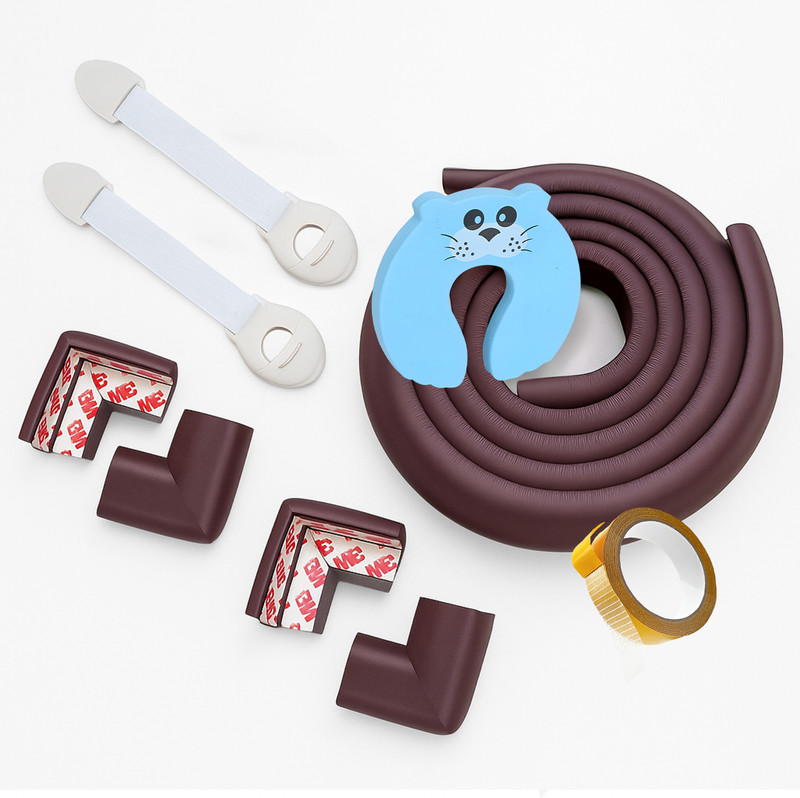 SYGA Baby Safety Set with Corner Guard Cabinet Locks 2M Edge Protector & Door Stopper(Brown, White, Blue)