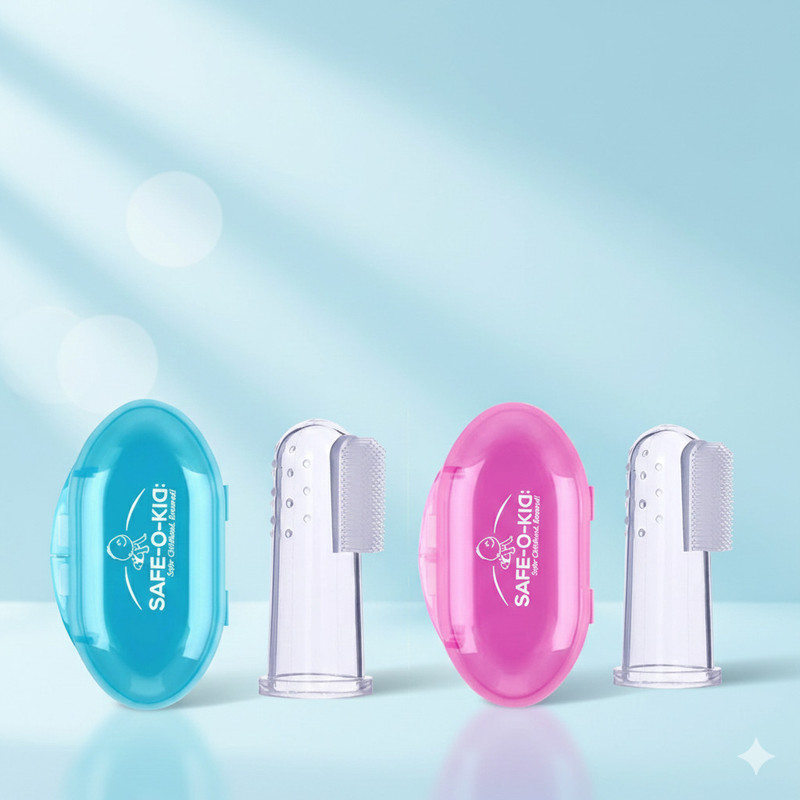 Safe-o-kid BPA-Free Finger Brush & Tongue Cleaner-Soft, Non-Toxic Silicone Finger Brush(Pink & Blue)