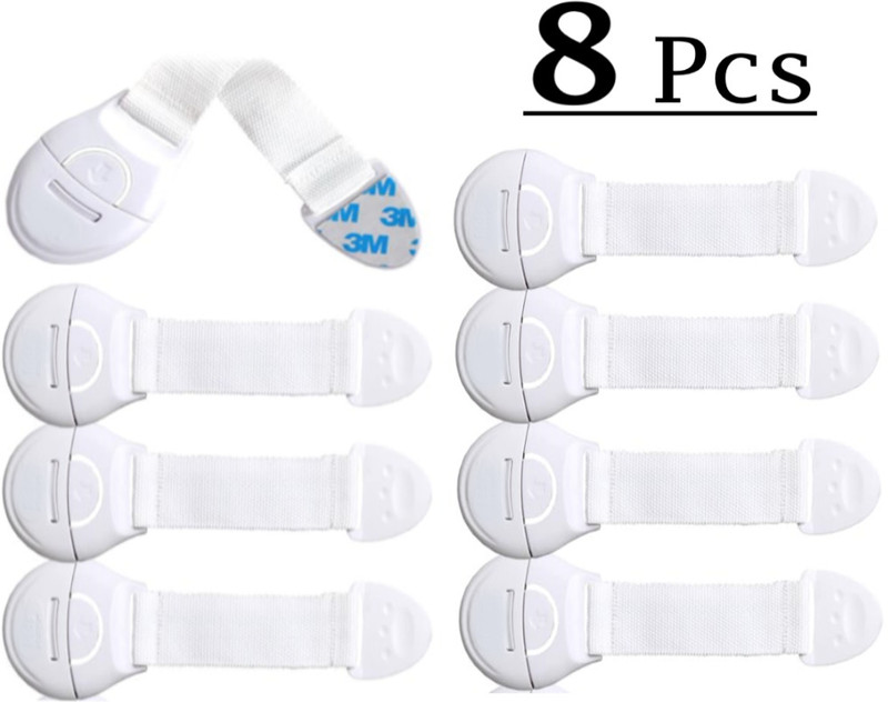 KIDZHALL (Pack of 8) Child Safety Strap Locks Baby Locks for Cabinets and Drawers(White)
