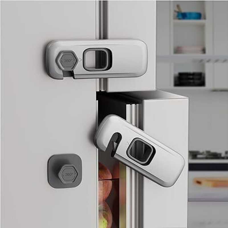 edihome Child Safe Fridge Lock with Adhesive Pads for Cabinets, Drawers & Doors – 2 Pack(Grey)