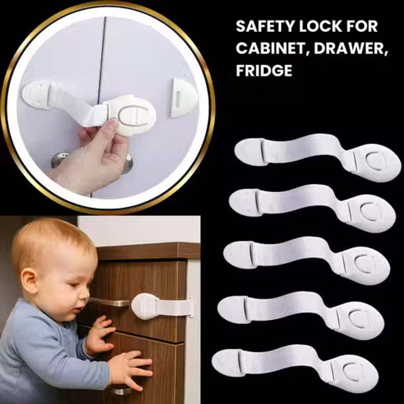 Lixora Baby Safety Locks Multi-Purpose Nylon Latches for Cabinets & Drawers- Pack of 5(White)